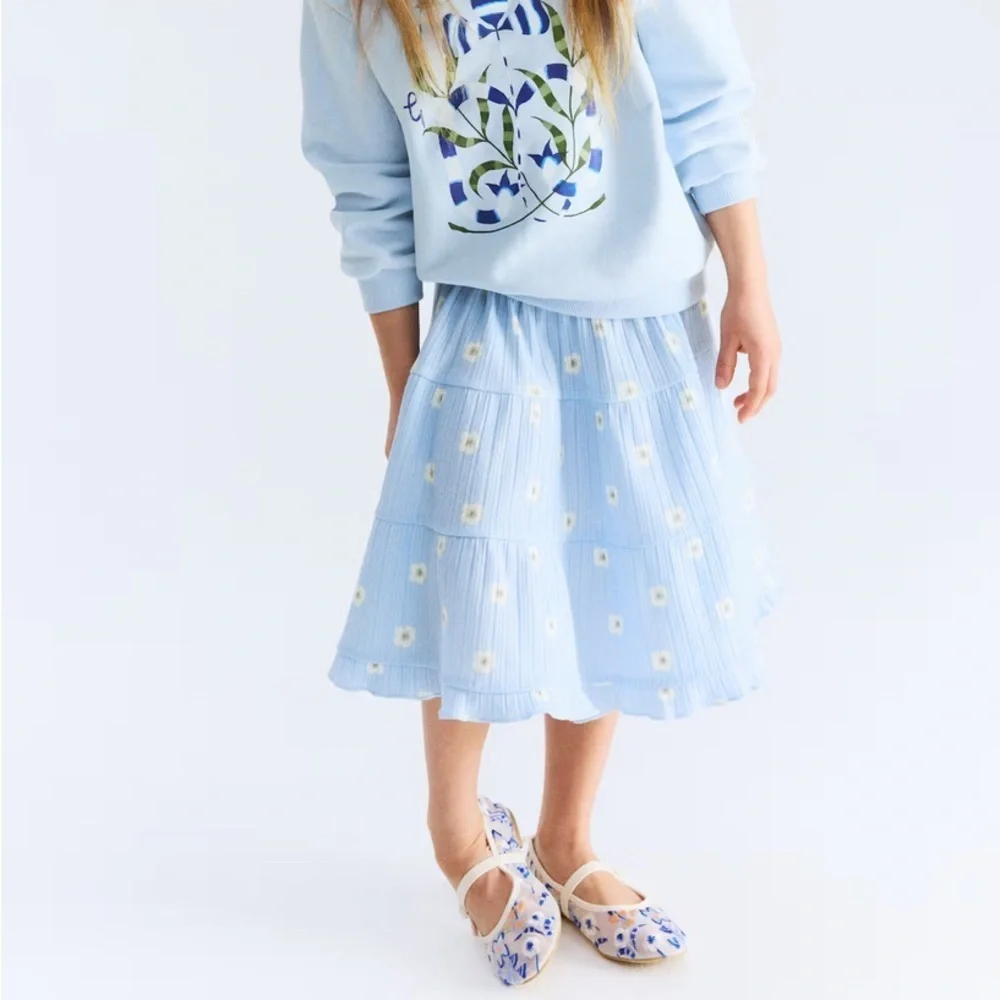 H&M x Georgia Beaumont Patterned  Pointelle Blue/Daisies Floral Skirt size 5T/6